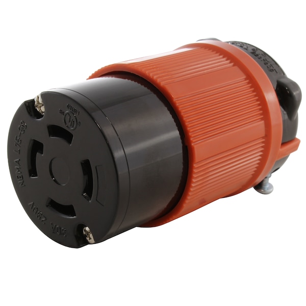 Locking Connector, L15-30R, 30 A, 250V AC, Three Phase, 2 Pole, Yellow